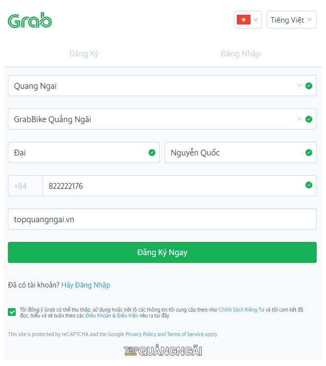 Grab Quảng Ngãi - Hướng dẫn đăng ký và sử dụng