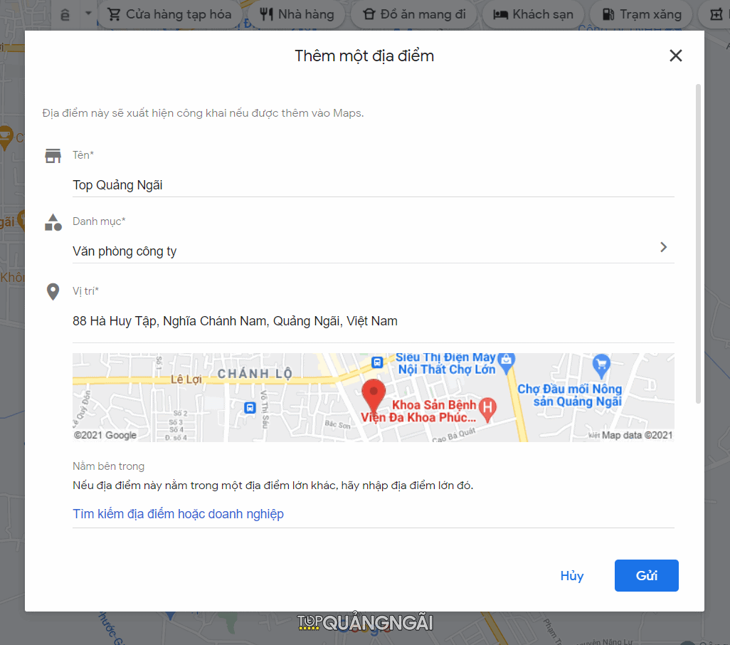 tao dia diem google map tai quang ngai